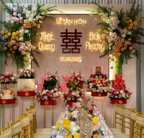 Bộ 6 Tráp Cưới Tone Đỏ Hồng 